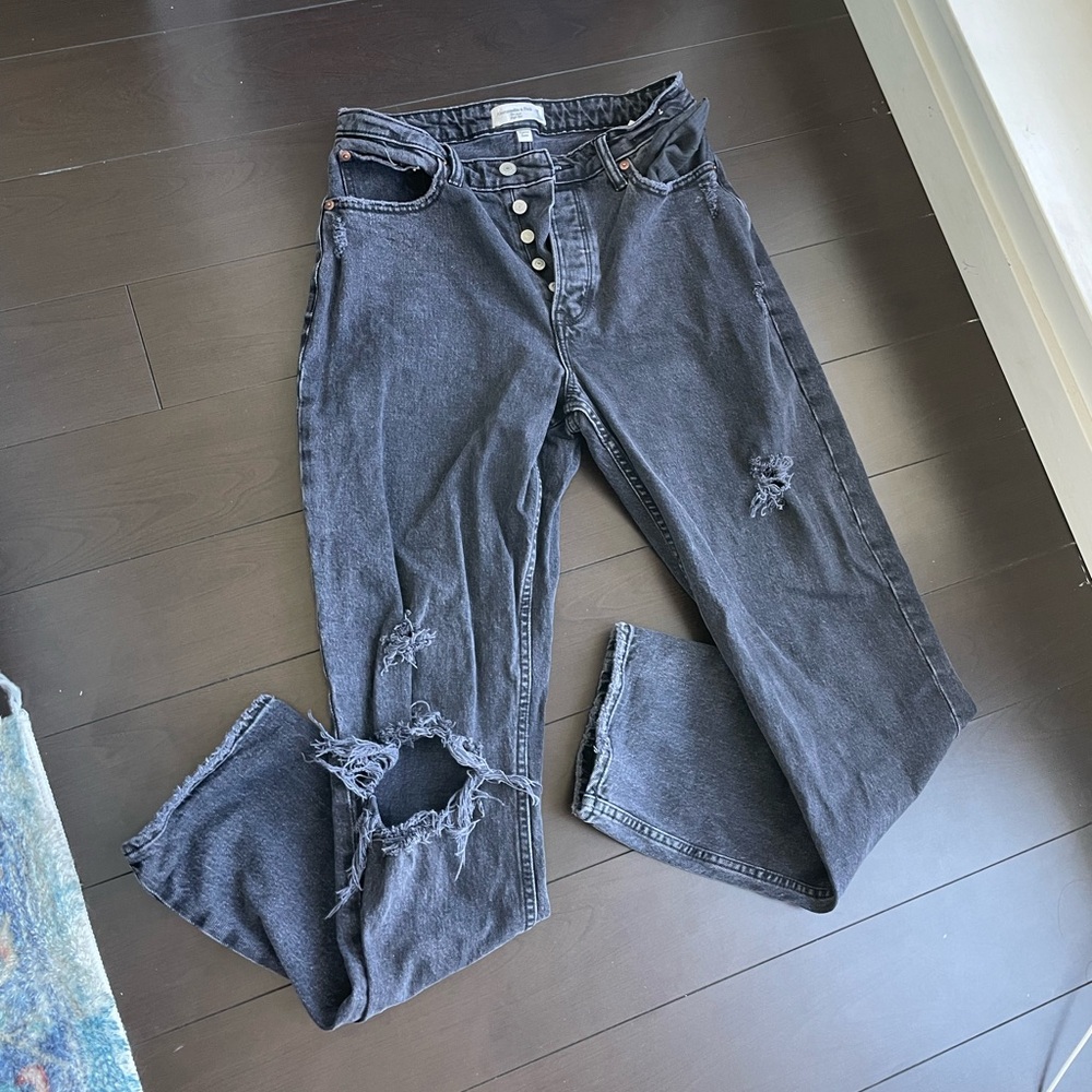 Abercrombie & Fitch Distressed Black Denim Jeans High Rise